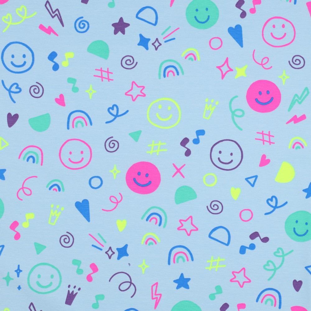 Jersey Neon Doodles Light Blue