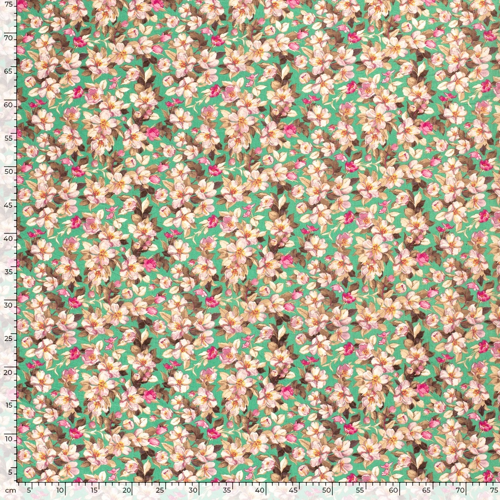 Viscose/ny crepe print bloemen groen