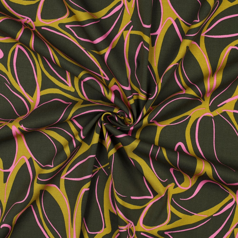 Viscose stretch Abstract Flowers Green