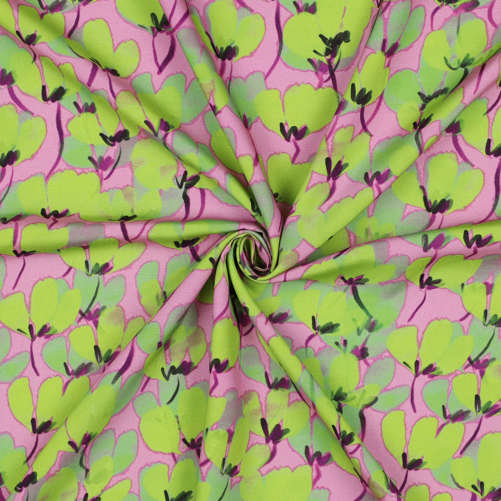 Viscose Digital Tulipes Green/Rose