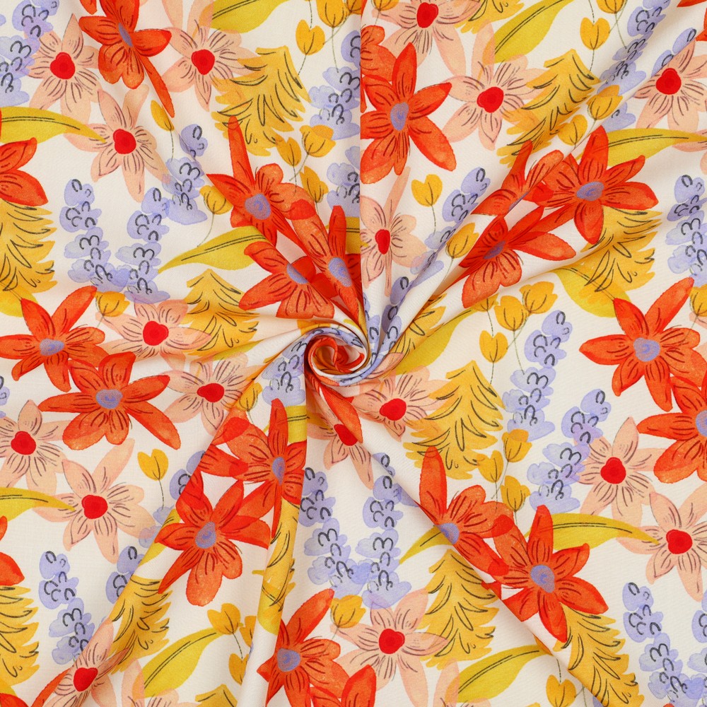 Viscose Digital Flowers Off White