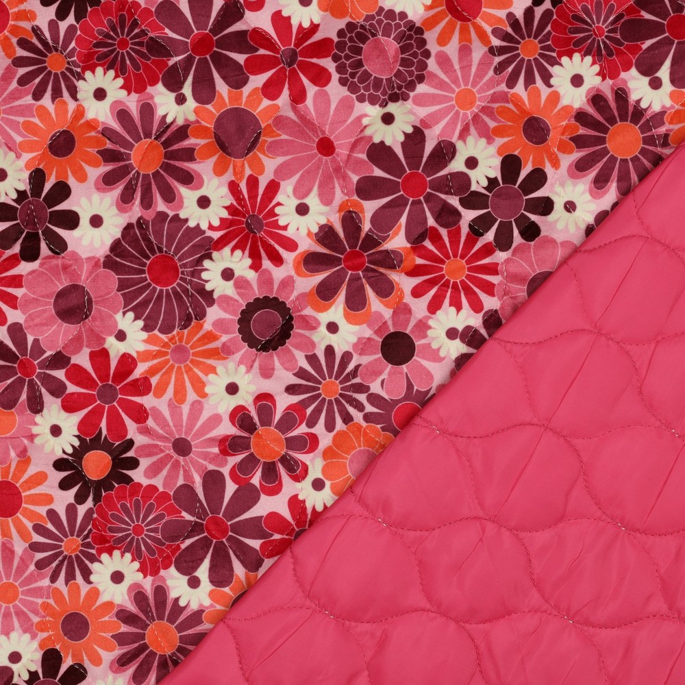 Matelassé Velvet Digi. Flowers Fuchsia
