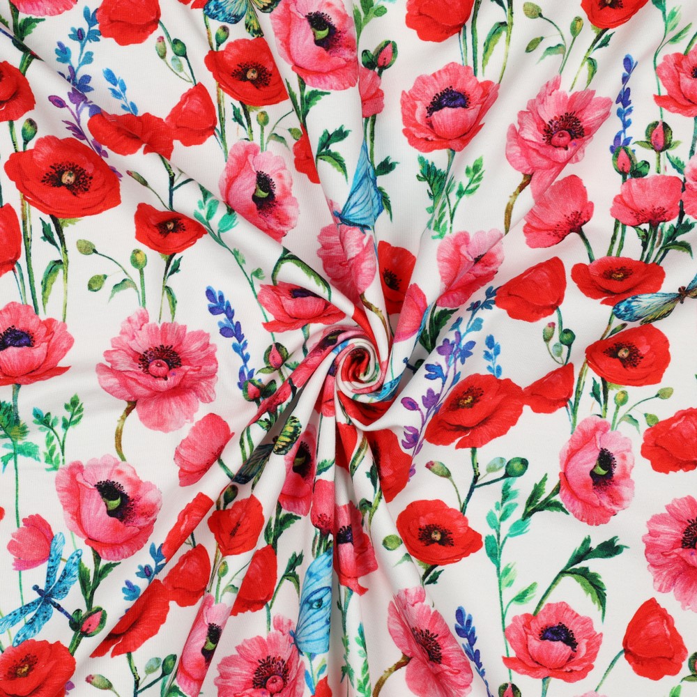 French Terry Digital Poppy's White
