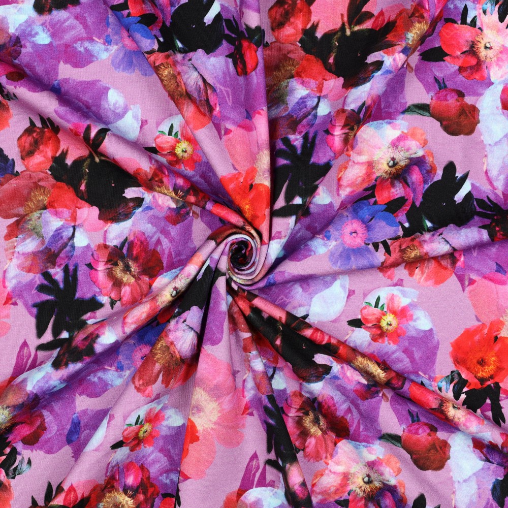 French Terry Digital Mixede Flowers Lilac