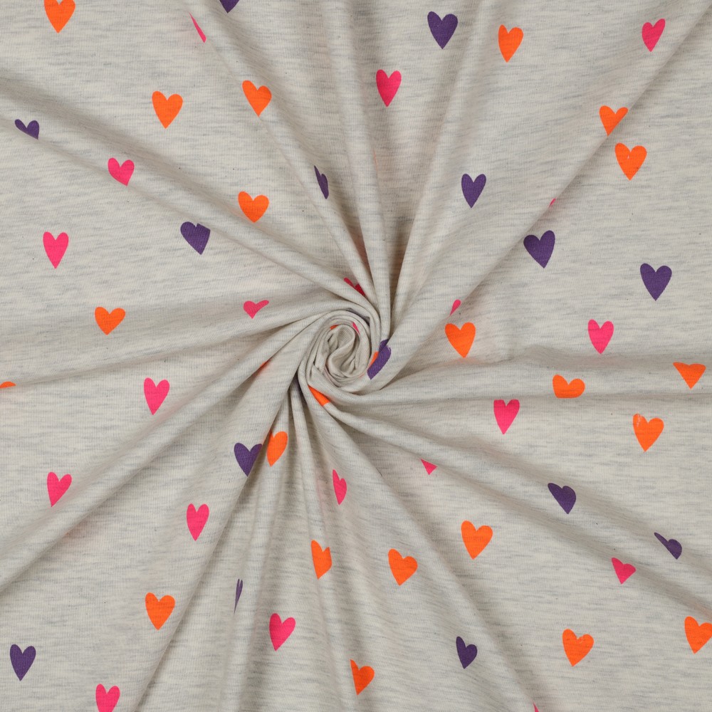 Jersey Melange Neon Hearts Ecru
