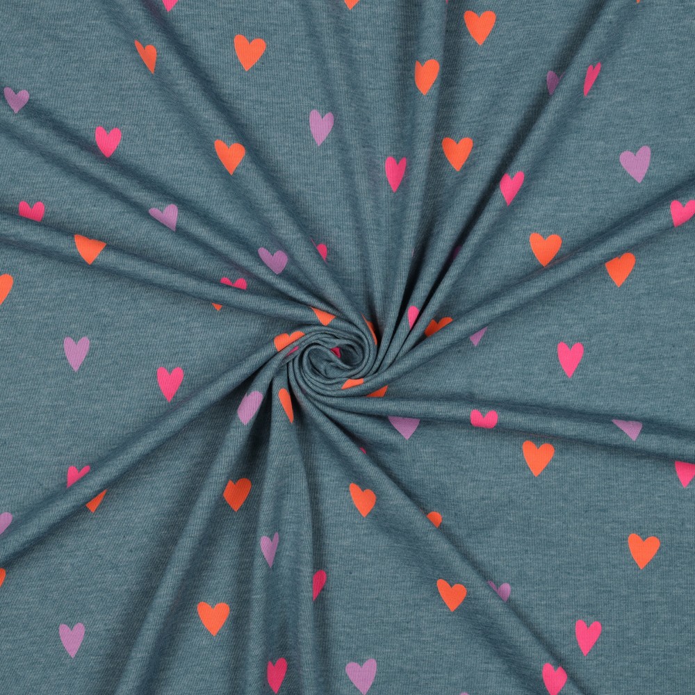 Jersey Melange Neon Hearts Dusty Petrol