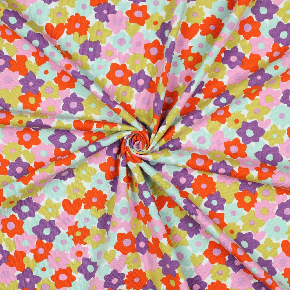Jersey Pretty Flowers Fuchsia/Green