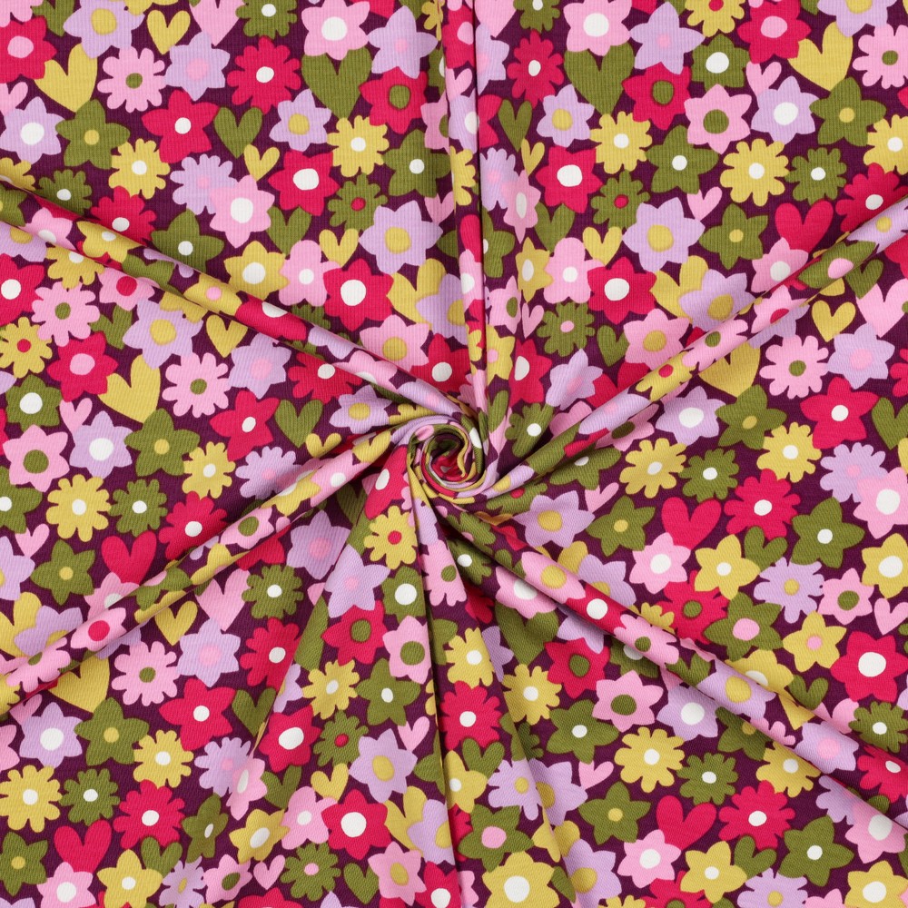 Jersey Pretty Flowers Fuchsia/Green