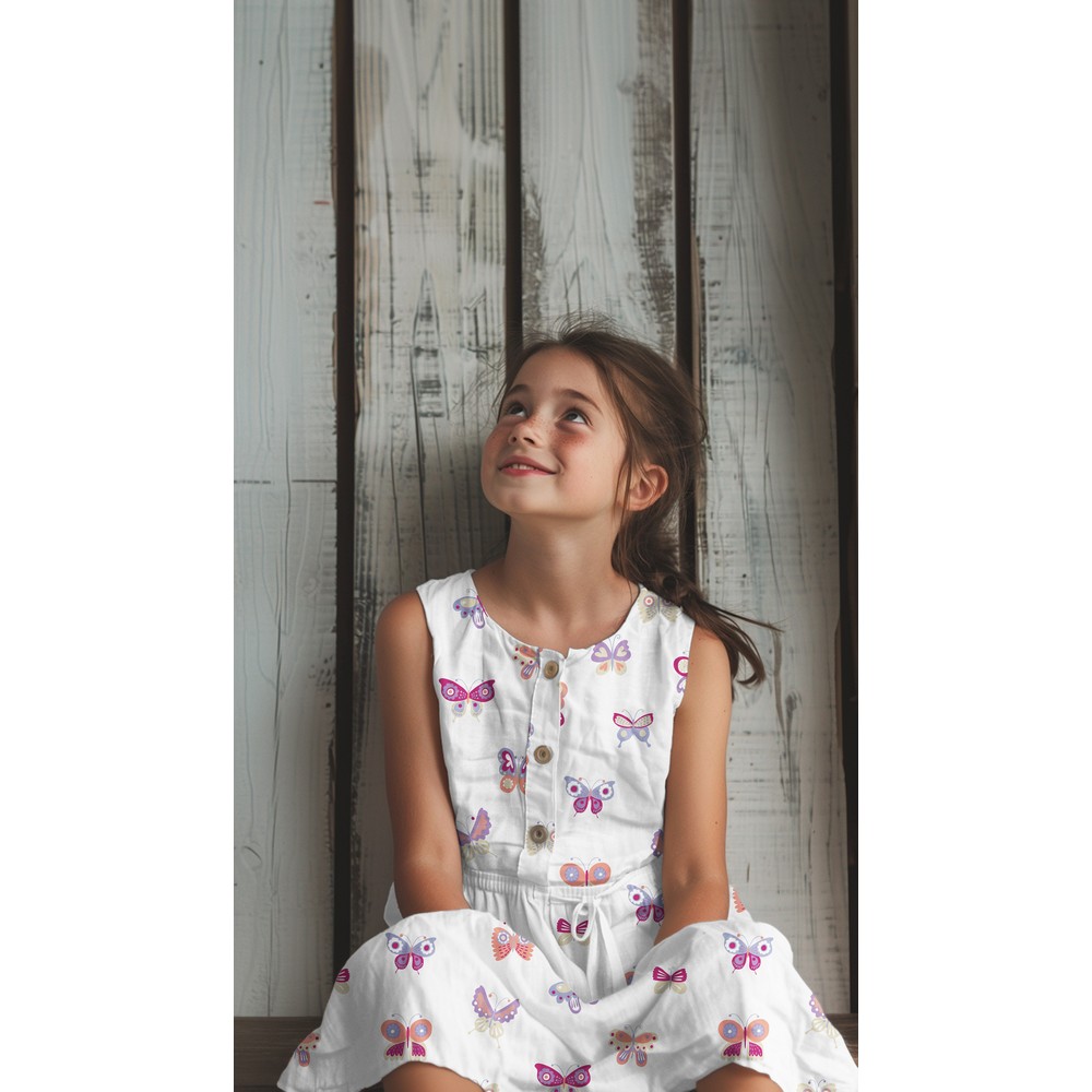 Fine Poplin Foil Butterflies White