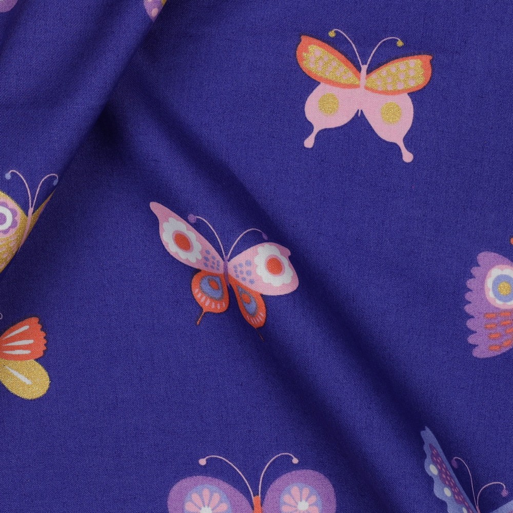 Fine Poplin Foil Butterflies Cobalt