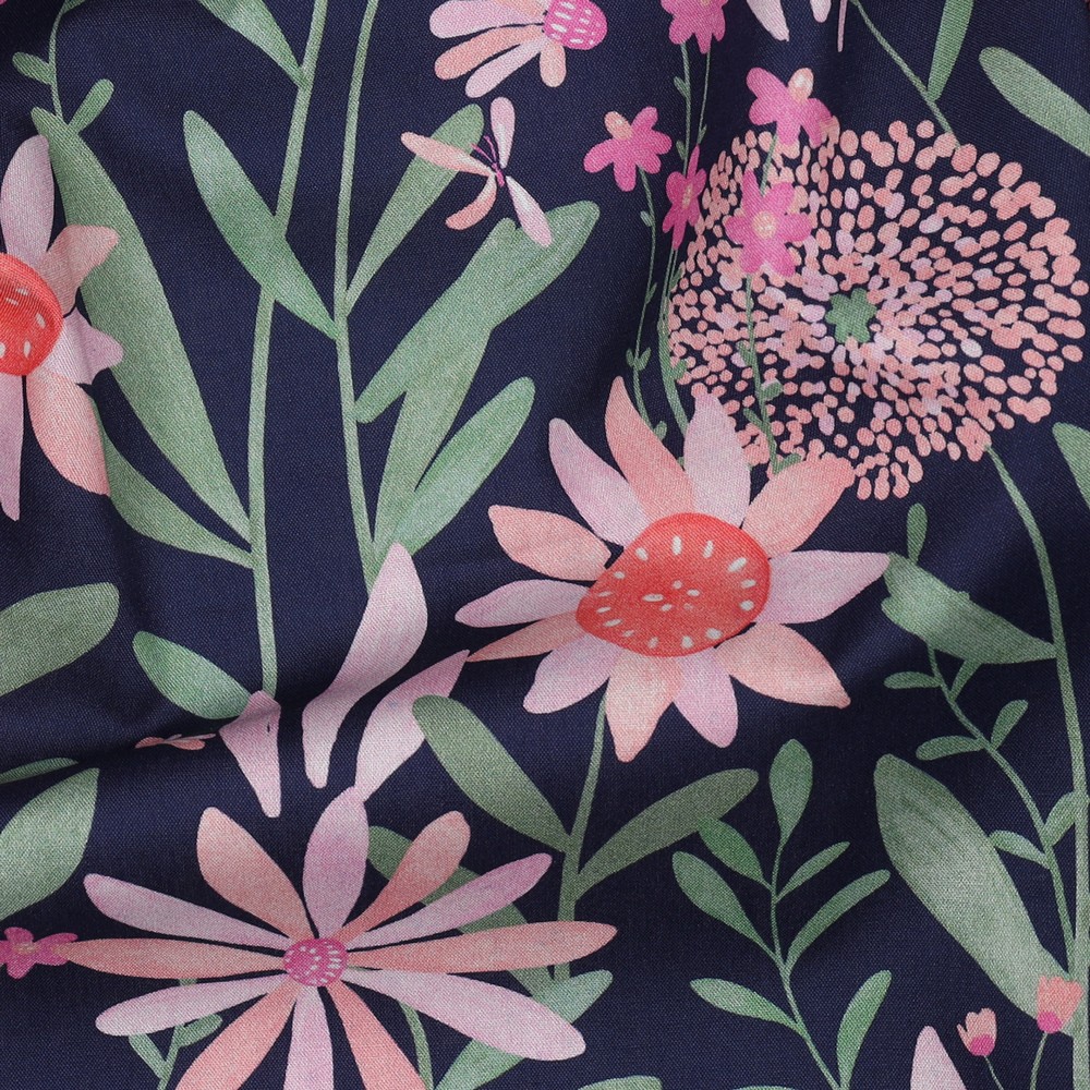 Fine Poplin Digital Field Flowers Navy