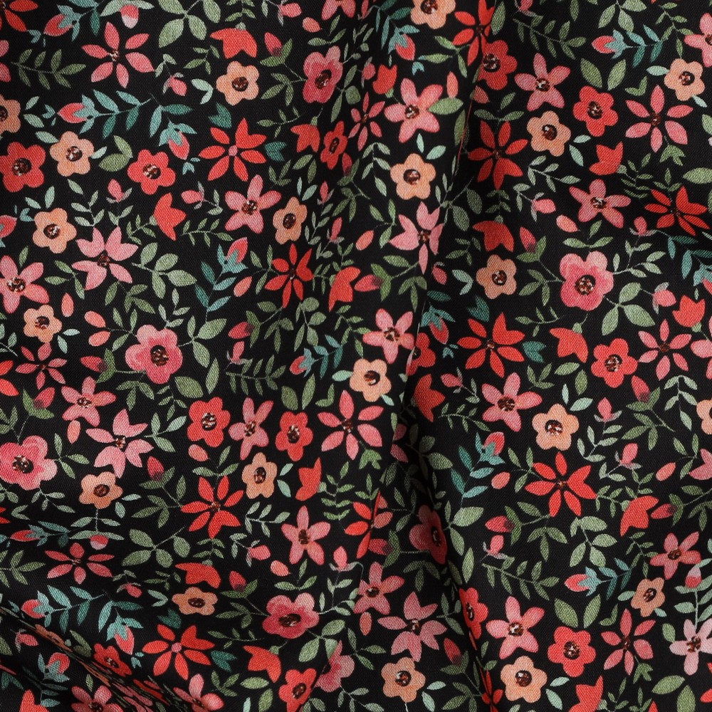 Fine Poplin Digital Mille Fleurs Black/Red