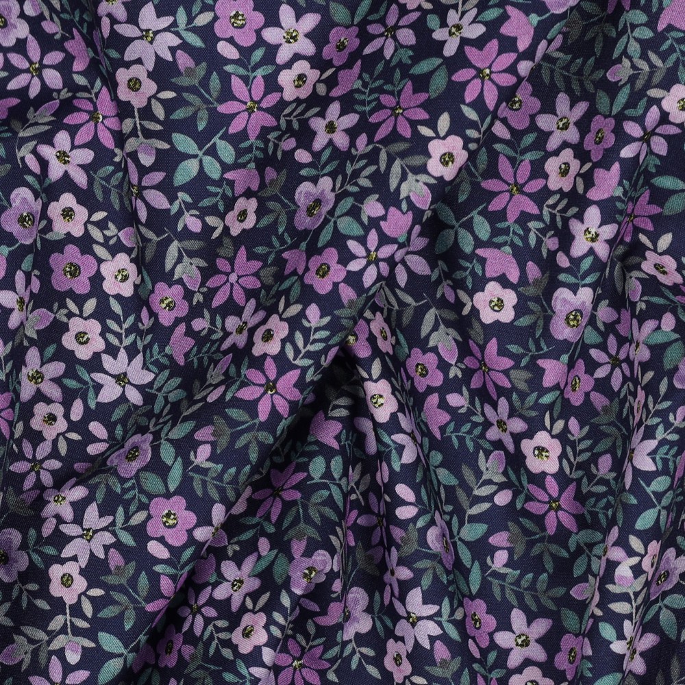 Fine Poplin Digital Mille Fleurs Navy/Purple