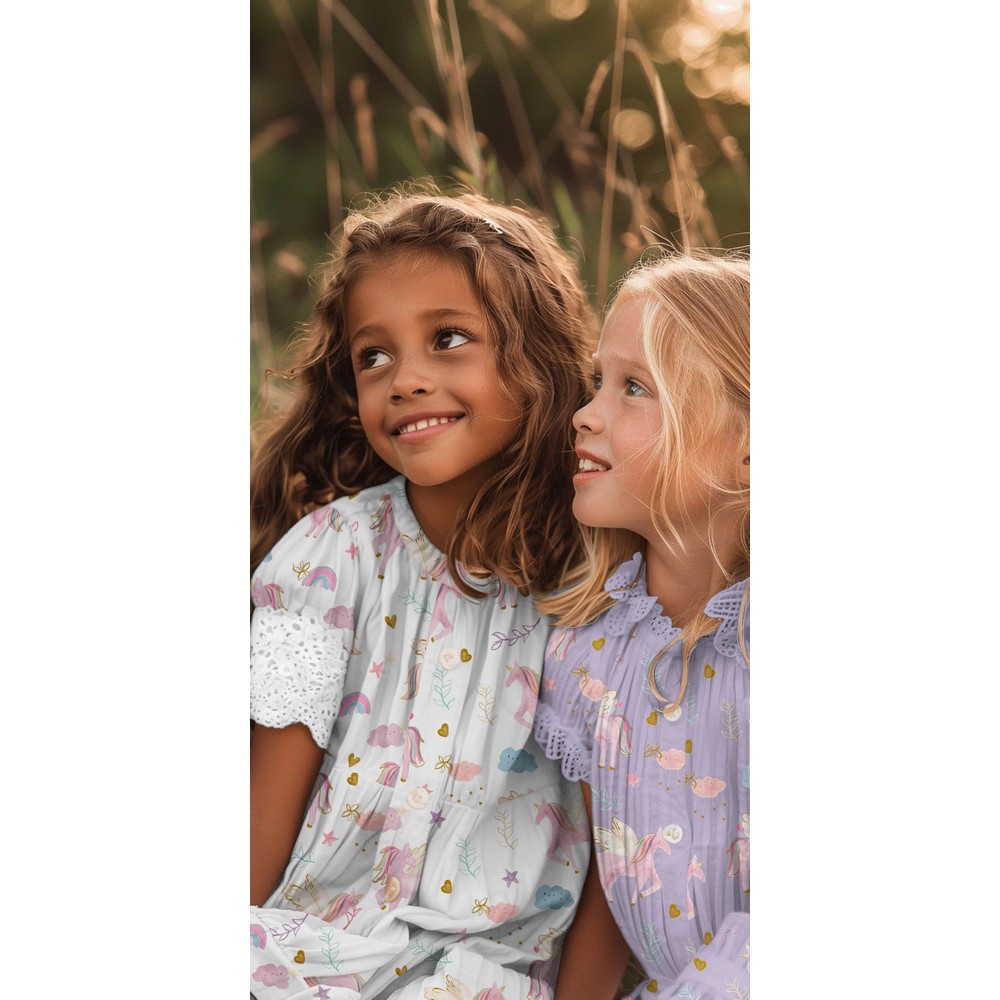 Fine Poplin Digital Unicorns White