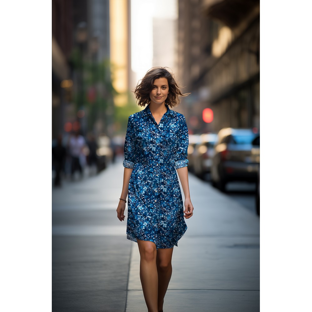 Fine Poplin Digital Leaves/Flowers Blue