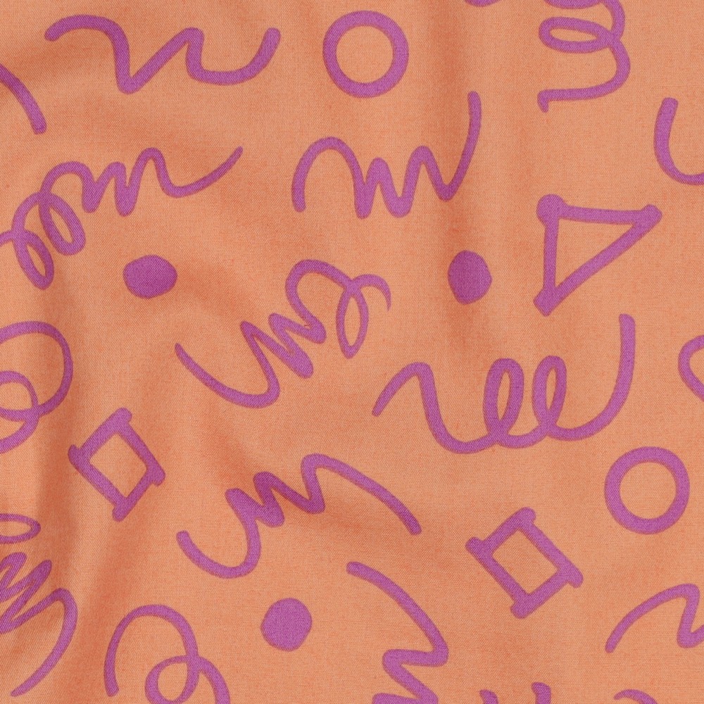 Fine Poplin Abstract Drawing Peach/Lila