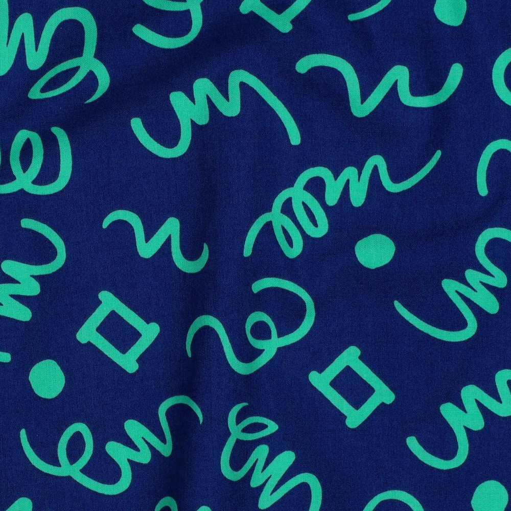 Fine Poplin Abstract Drawing Blue/Green