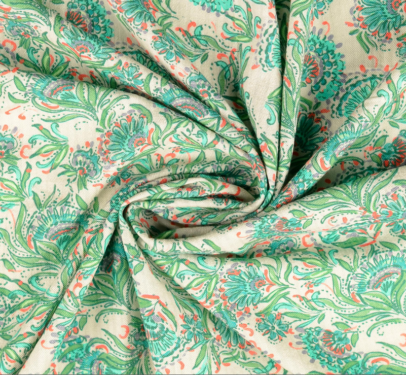Katoen Vintage Bloemen Groen