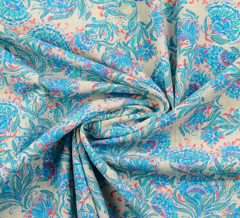 Katoen Vintage Bloemen Blauw