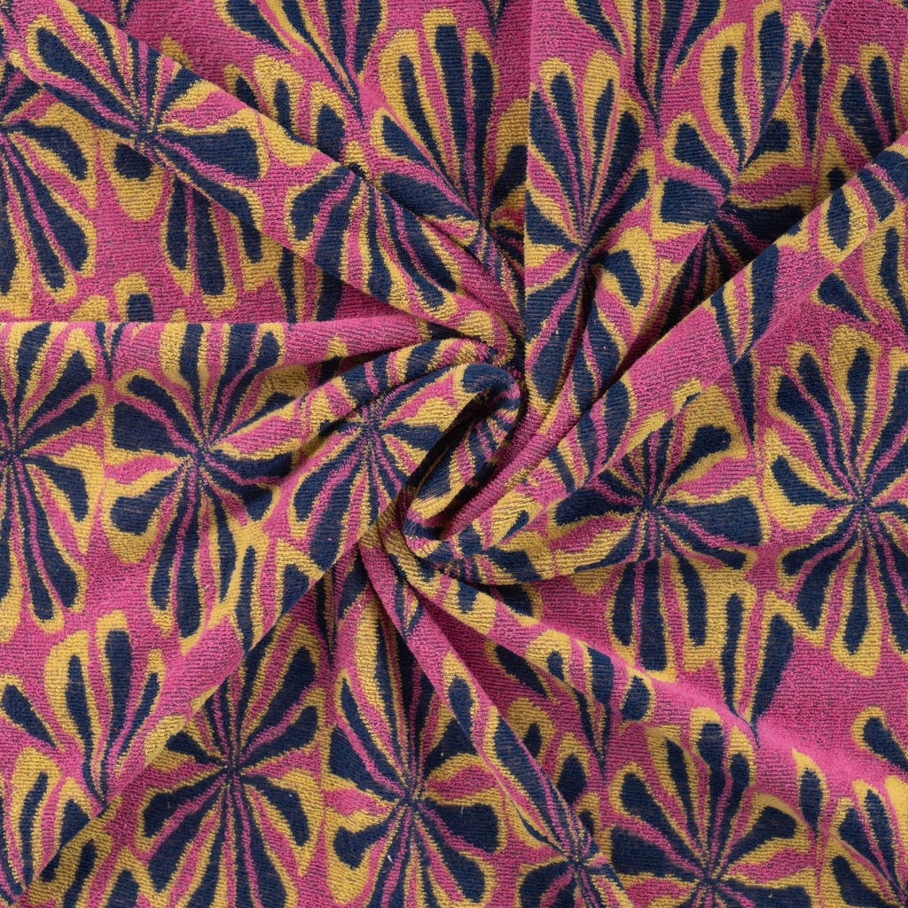 Jersey Badstof Multi Flower Fuchsia