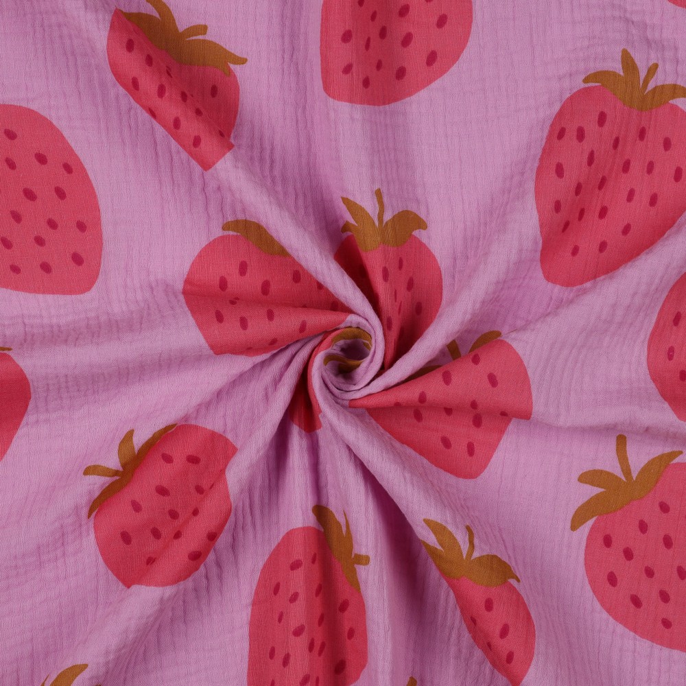 Double Gauze Strawberries Pink