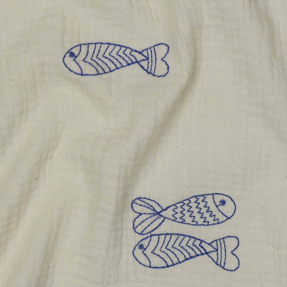 Double Gauze Embroidery Fish Natural