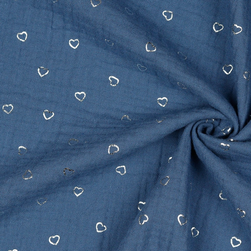 Double Gauze Silver Hearts Jeansblue