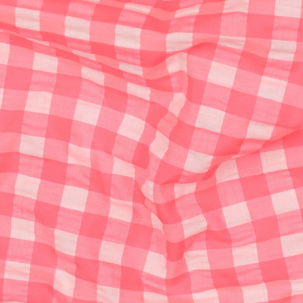 Co/Pl Yarn Dyed Neon Checks 1 cm. Pink