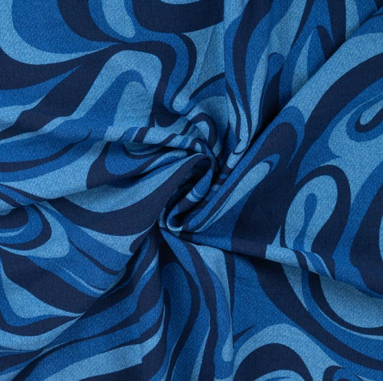 Viscose Nylon Curly Print Blue