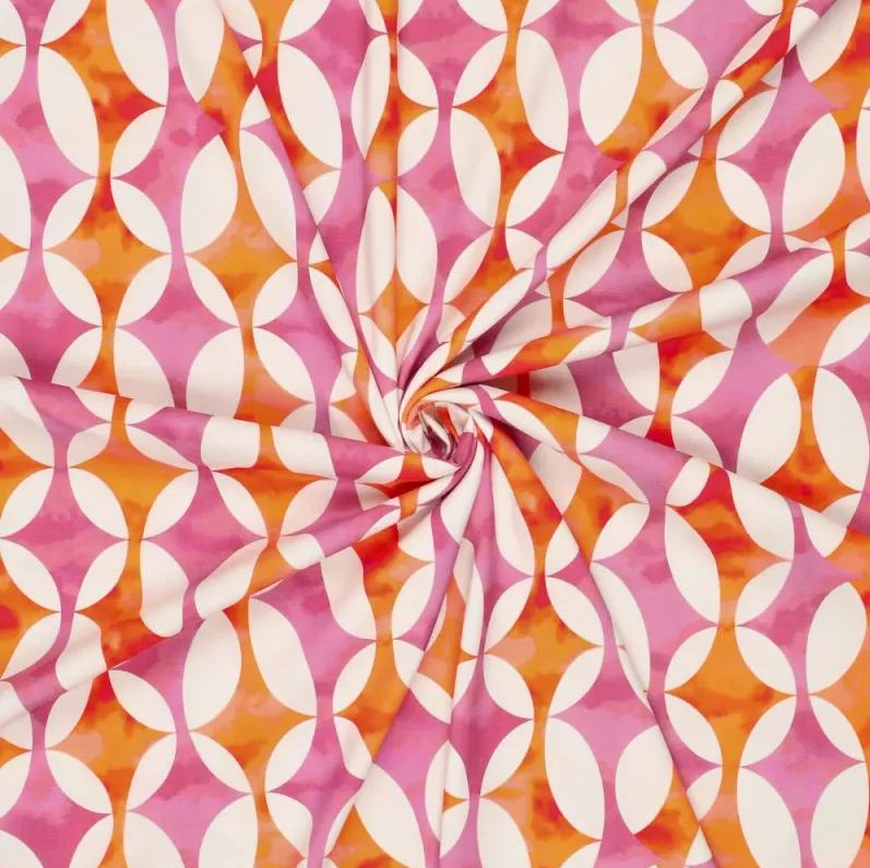 Viscose Stretch Digital Diamonds Lila/Red