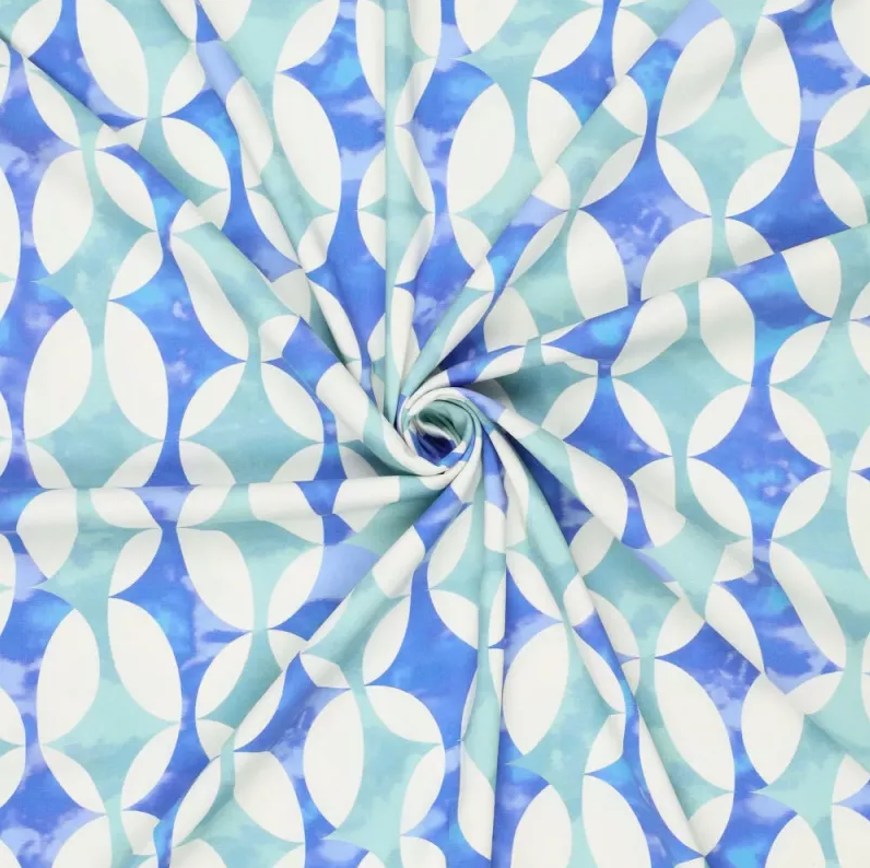 Viscose Stretch Digital Diamonds Blue