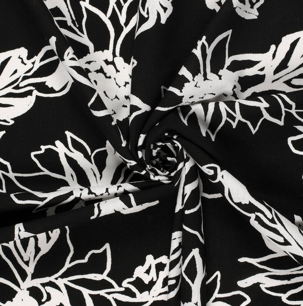 Viscose/Linnen Big Flower Black