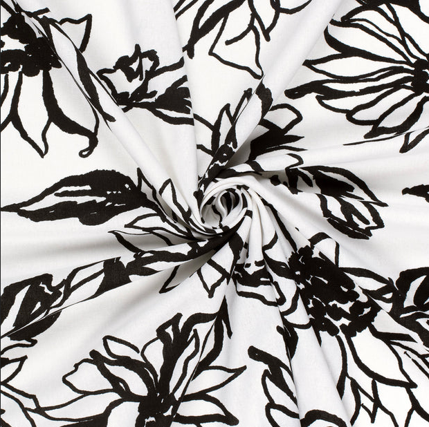 Viscose/Linnen Big Flower White