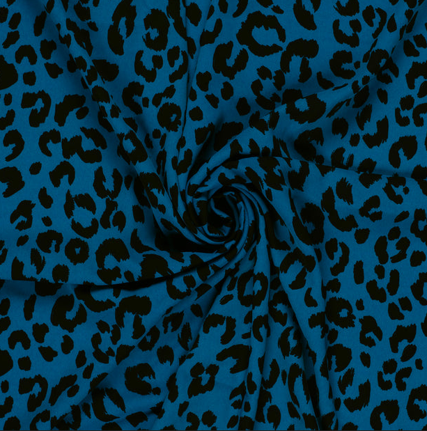 Stretch Twill Polyester Leopard Cobalt