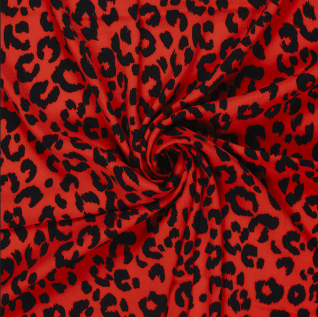 Stretch Twill Polyester Leopard Red