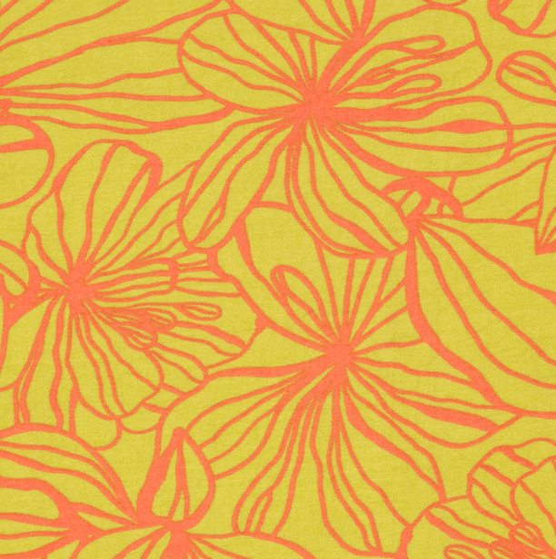 Viscose/Nylon Orange Flowers on Lime