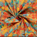 Cotton Satin Flowers Orange/Aqua