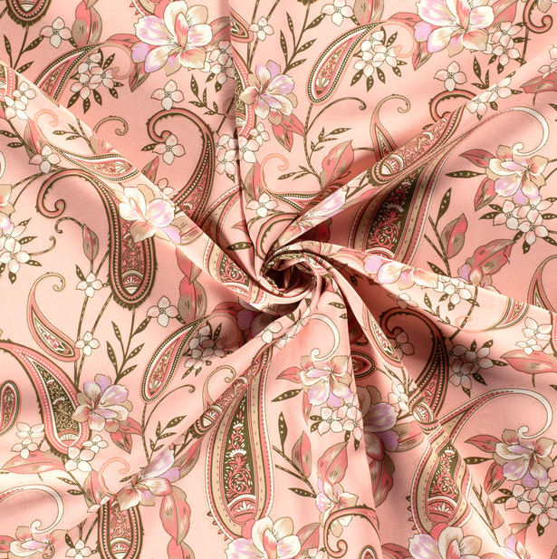 Viscose Twill Sand Washed Paisley Rose