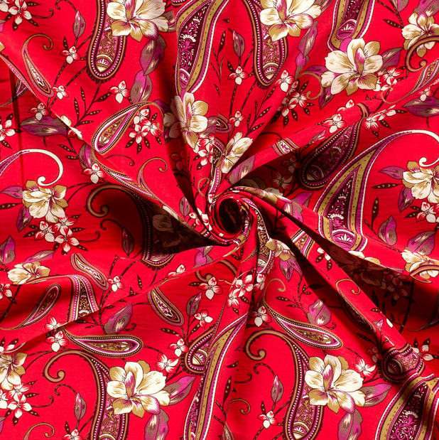Viscose Twill Sand Washed Paisley Red