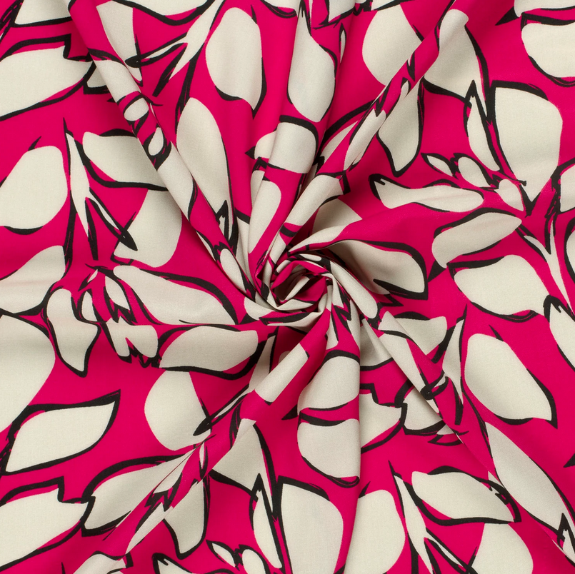 Bamboo Poplin Leaves Fuchsia