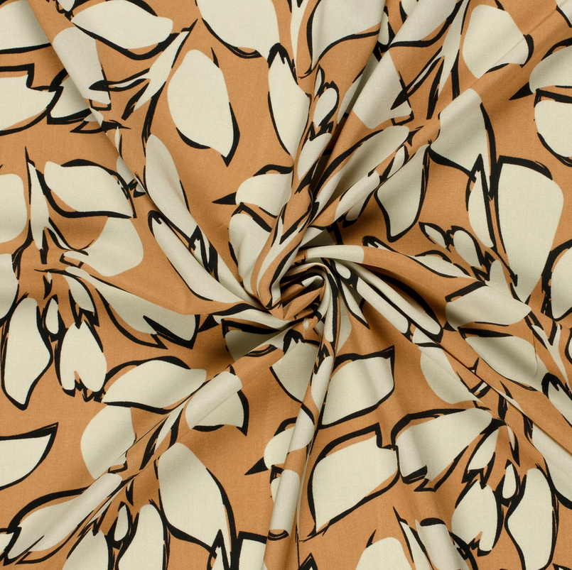 Bamboo Poplin Leaves Camel