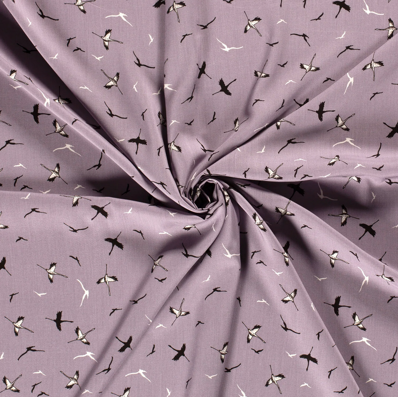 Bamboo Poplin Birds Old Lila