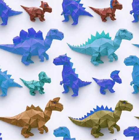 Jersey Digital Origami Dino's White