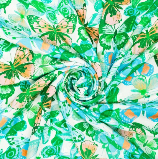 Viscose Digi Butterflies Green/Blue
