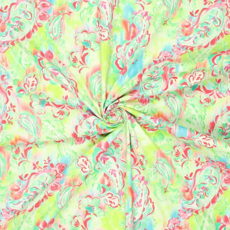 Stretch poplin Flower/Paisley Lime