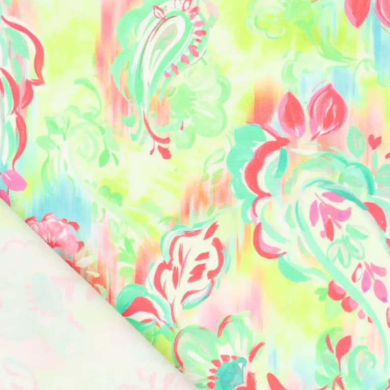Stretch poplin Flower/Paisley Lime