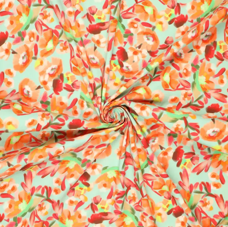 Stretch poplin Flower/Paisley Lime (kopie)