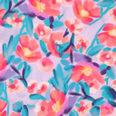 Stretch poplin Pink Flower on Lila