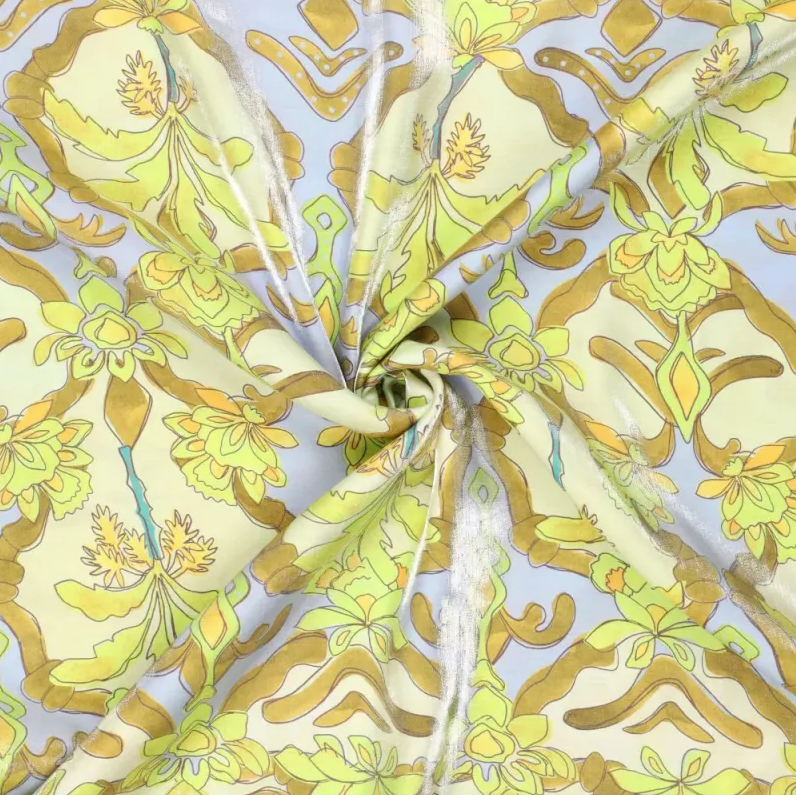 Viscose Glans French Florals Olive/Lila