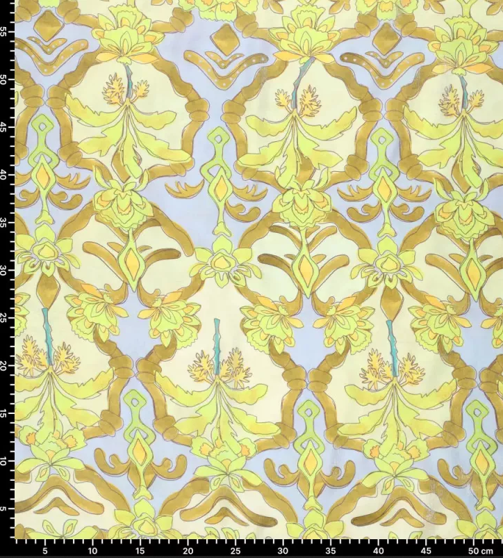 Viscose Glans French Florals Olive/Lila